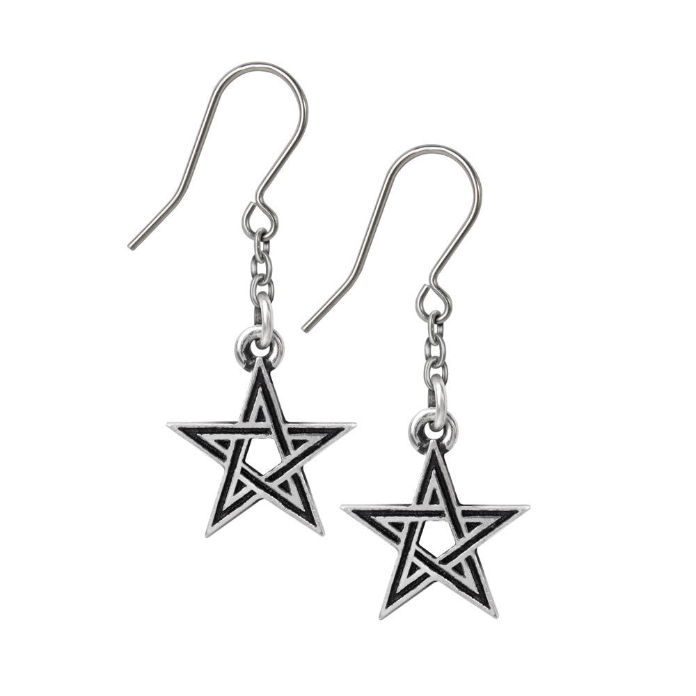 Alchemy Gothic Black Star Earrings Wiccan Pentagrams E395