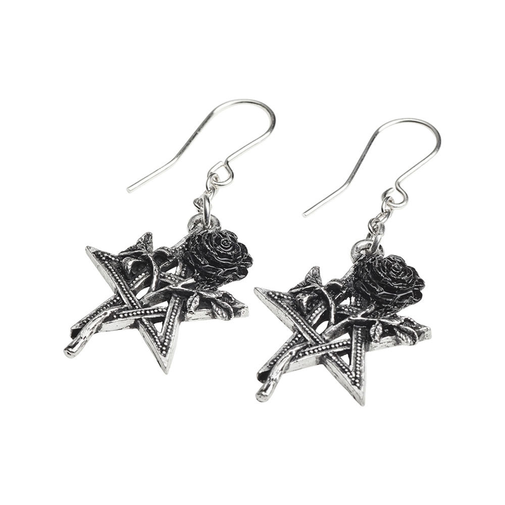 Alchemy Gothic Ruah Vered Pentagram Black Rose Earrings E402