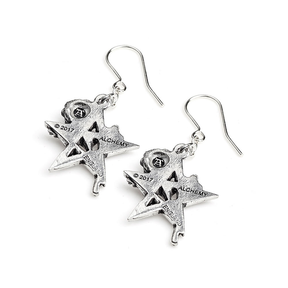 Alchemy Gothic Ruah Vered Pentagram Black Rose Earrings E402