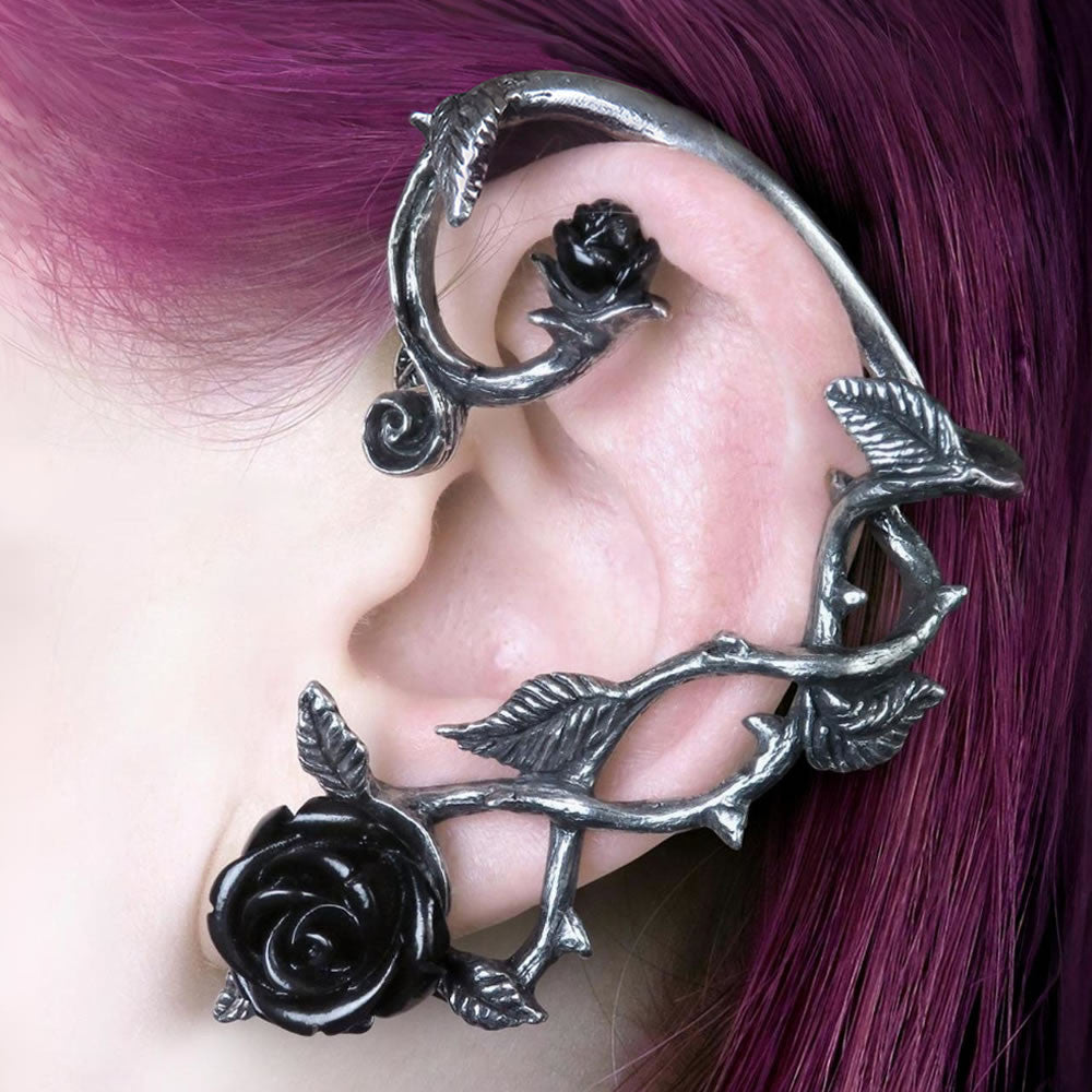 Alchemy Gothic Romantic Black Rose Left Ear Ear Wrap E410