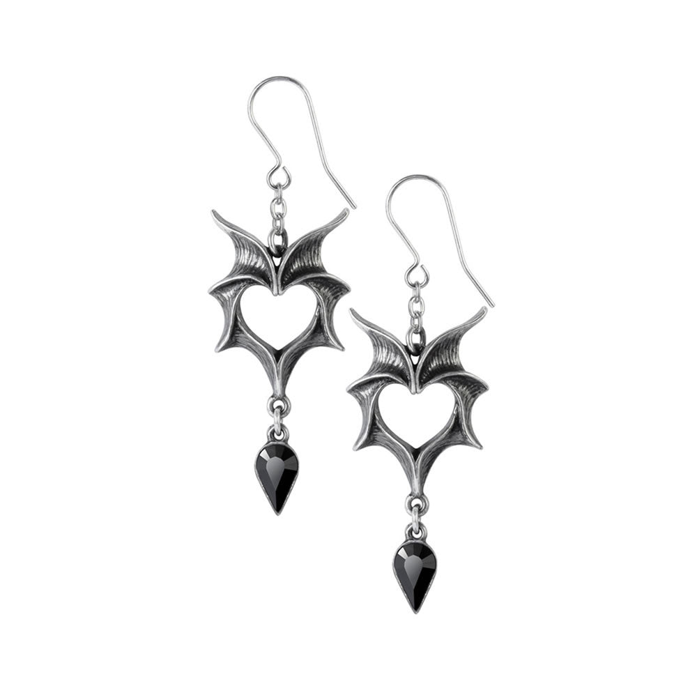 Alchemy Gothic Love Bat Earrings Winged Hearts E425