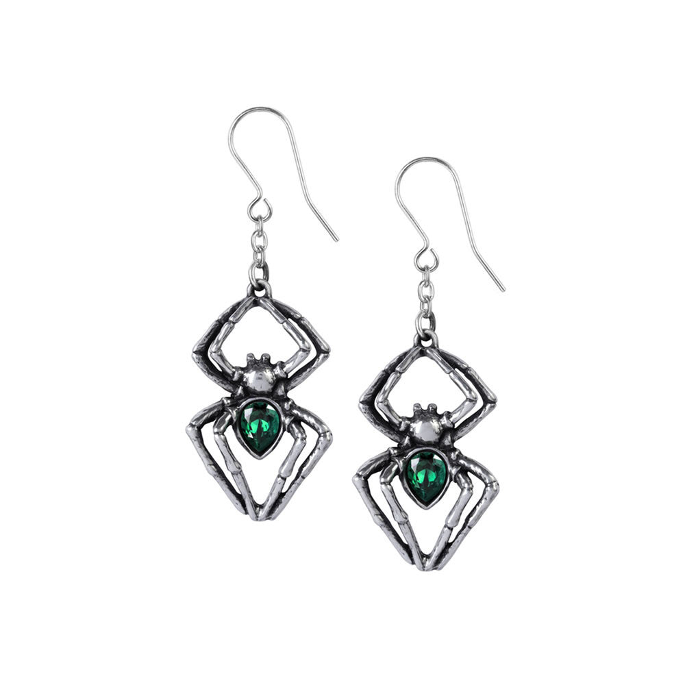 Alchemy Gothic Emerald Venom Spider Earrings E428