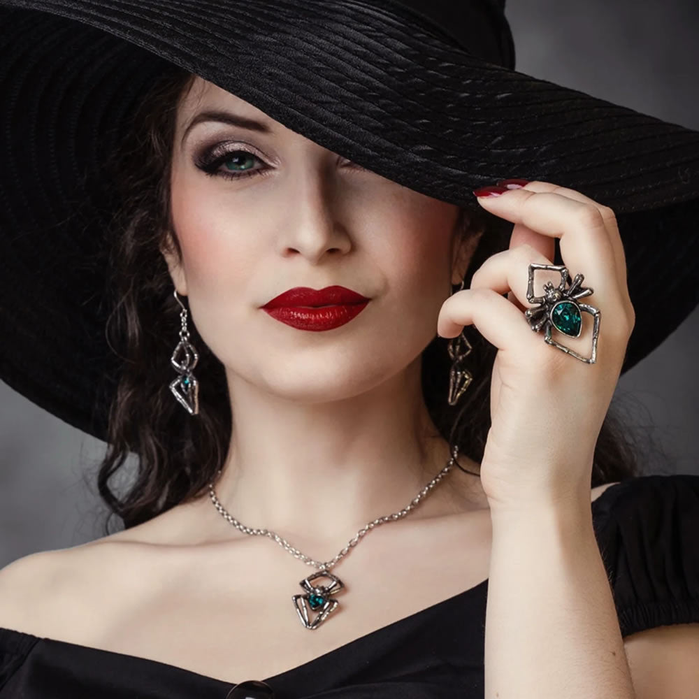 Alchemy Gothic Emerald Venom Spider Earrings E428
