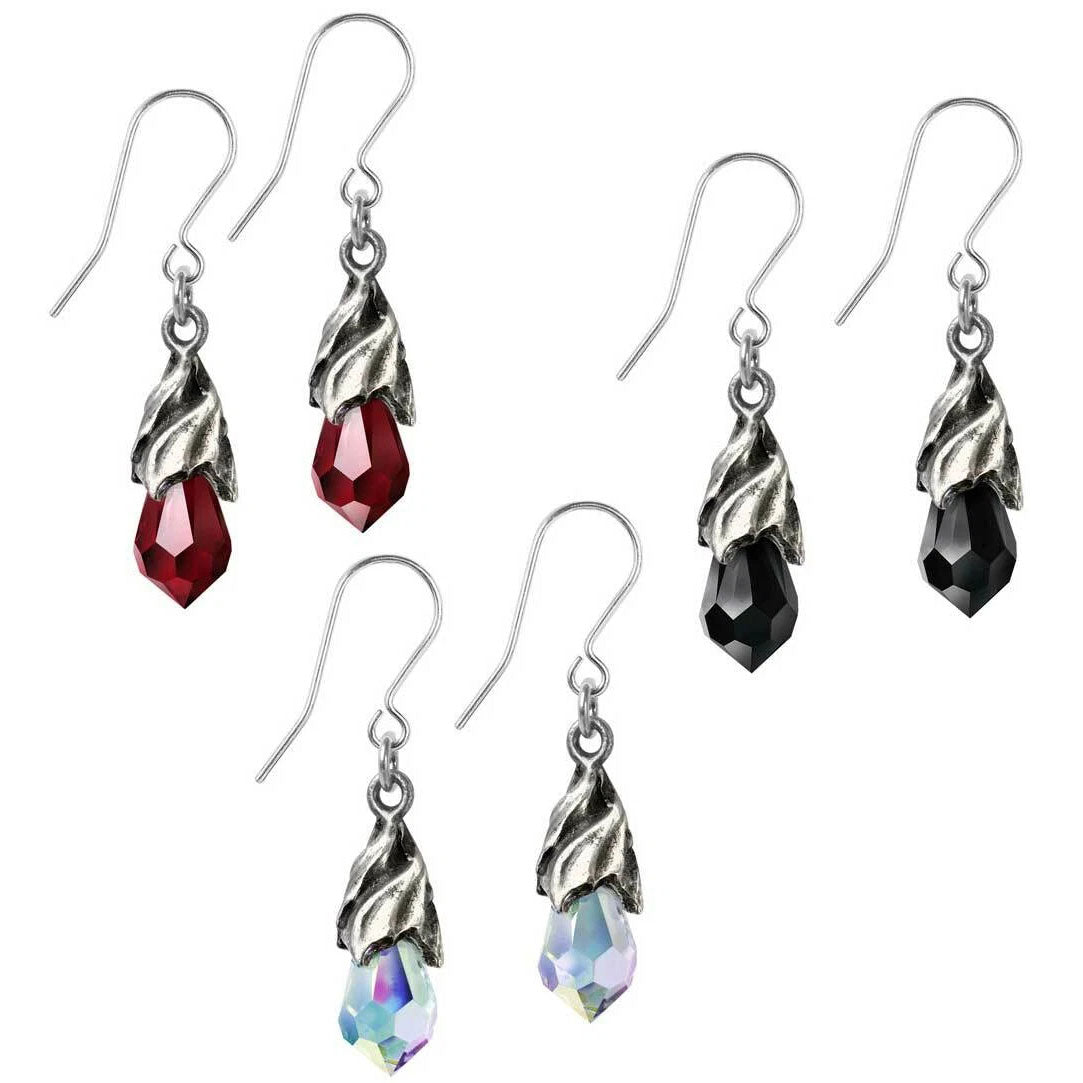 Alchemy Gothic Empyrean Tear Crystal Black Red Clear Earrings E437