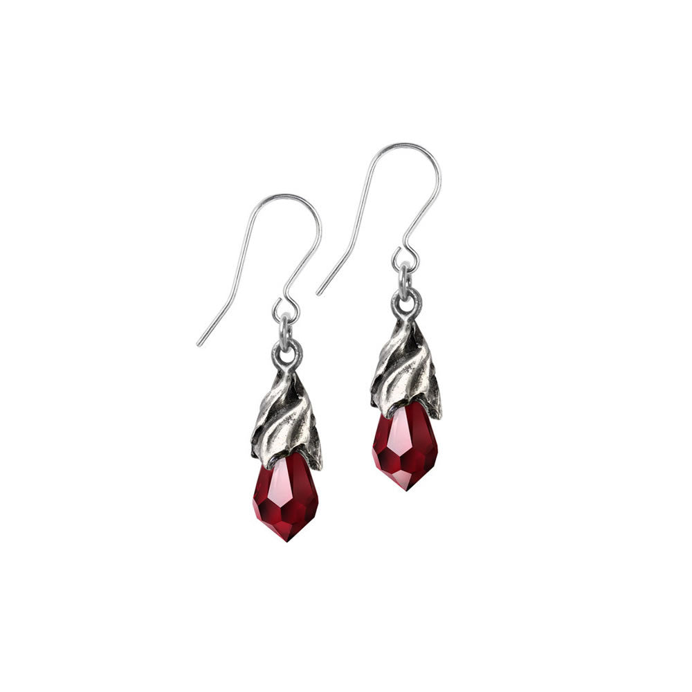 Alchemy Gothic Empyrean Tear Crystal Black Red Clear Earrings E437