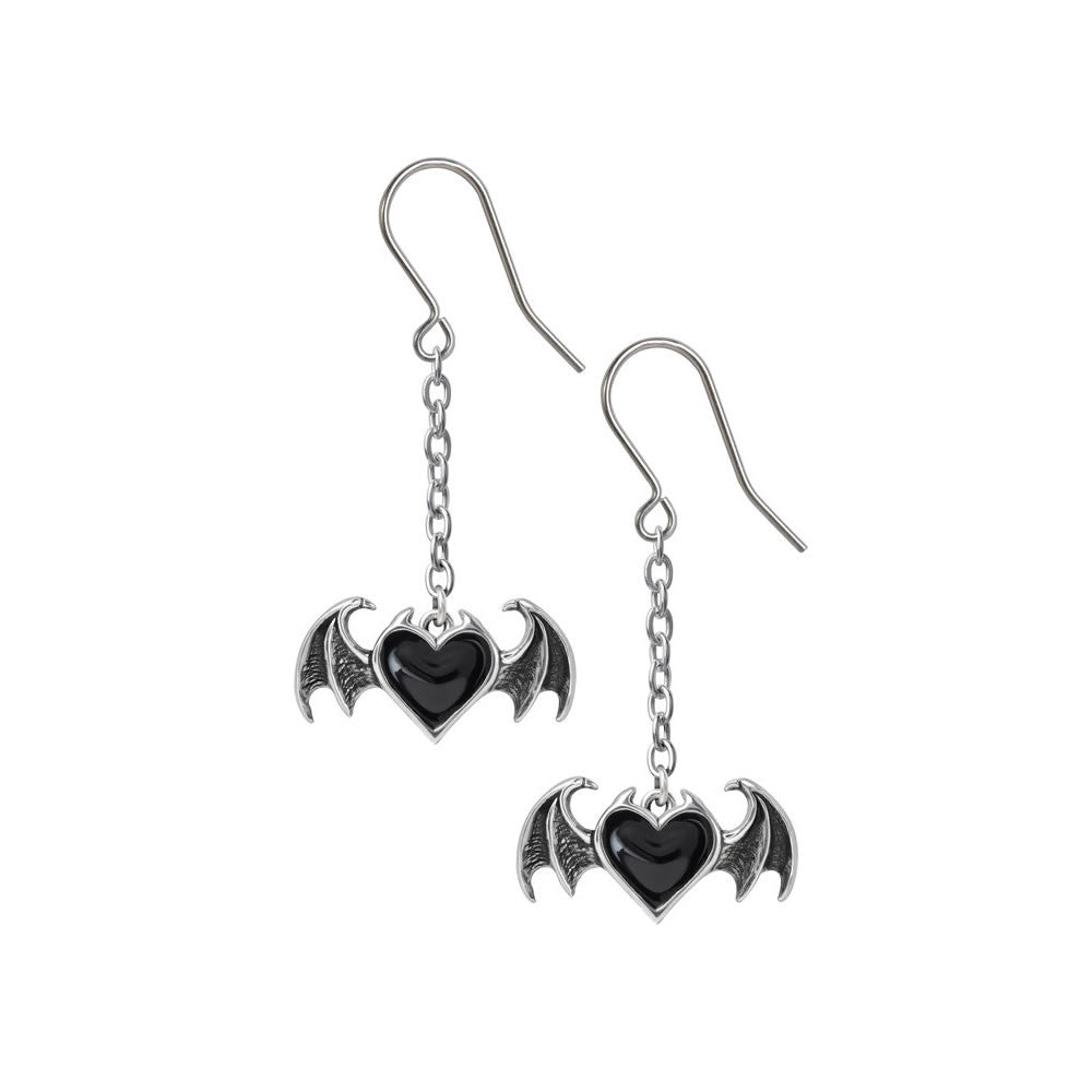 Alchemy Gothic Blacksoul Black Heart Chain Earrings E443