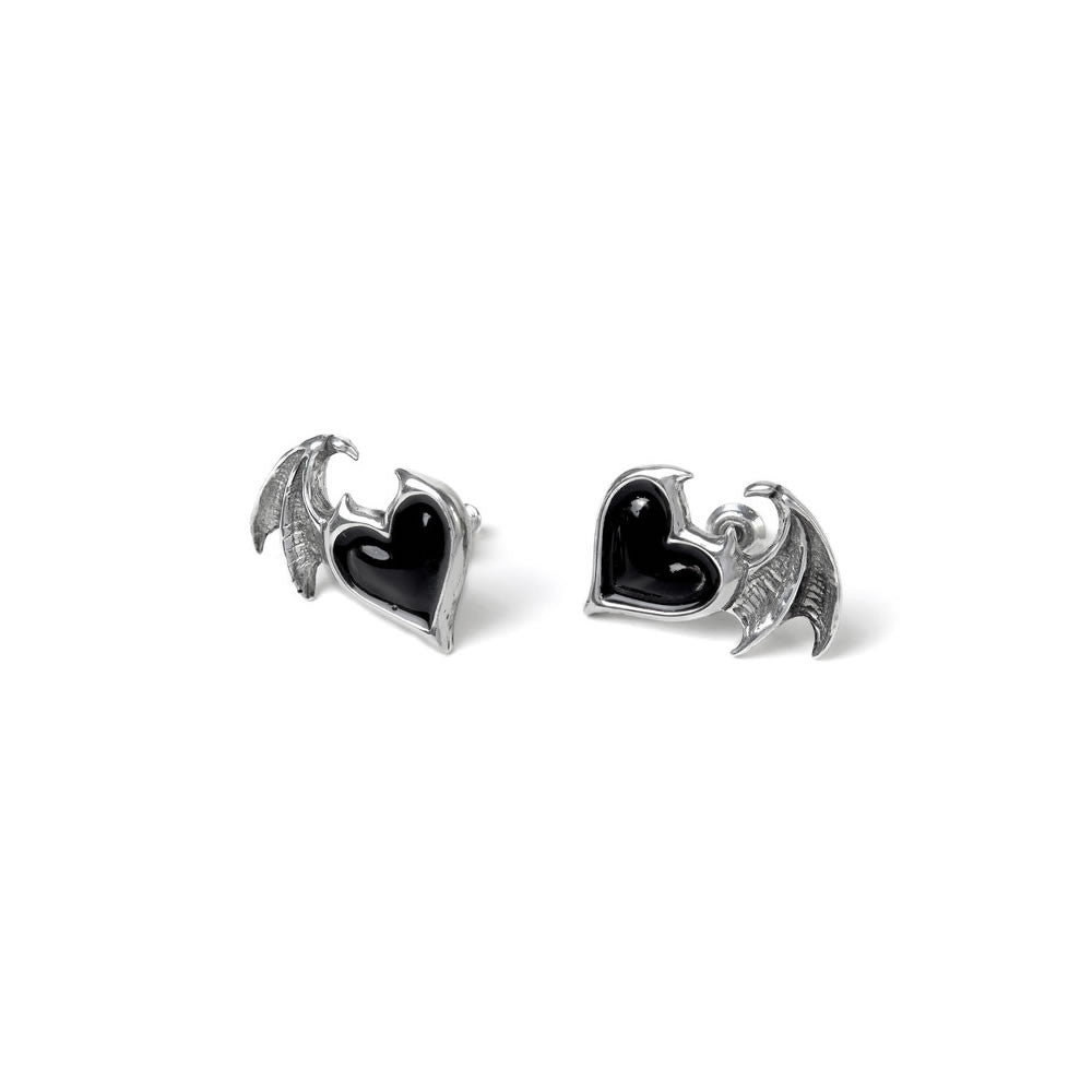 Alchemy Gothic Demon Winged Black Heart Earrings E444