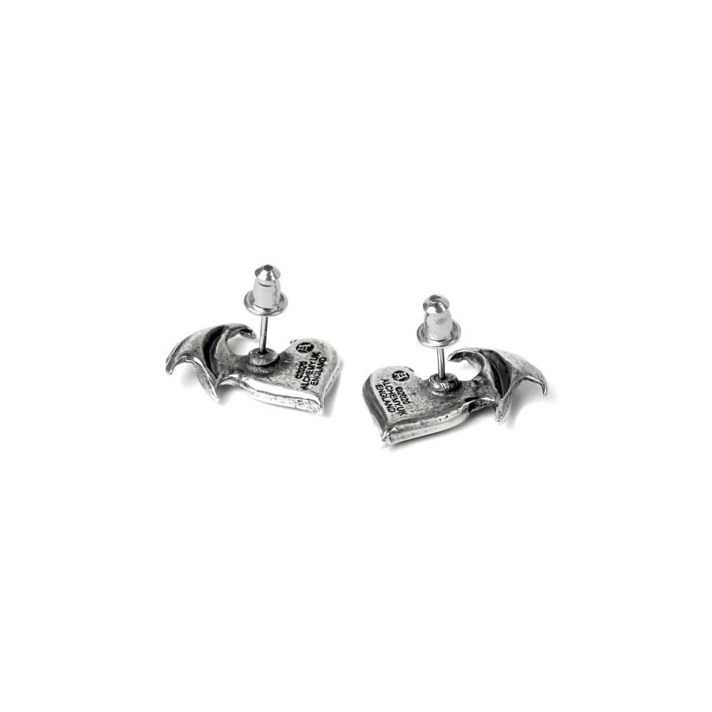 Alchemy Gothic Demon Winged Black Heart Earrings E444