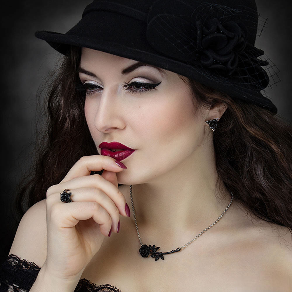 Alchemy Gothic Ring O' Roses Black Rose Earrings E447