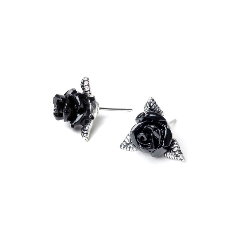 Alchemy Gothic Ring O' Roses Black Rose Earrings E447