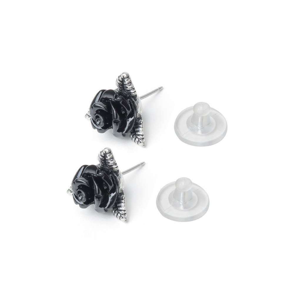 Alchemy Gothic Ring O' Roses Black Rose Earrings E447