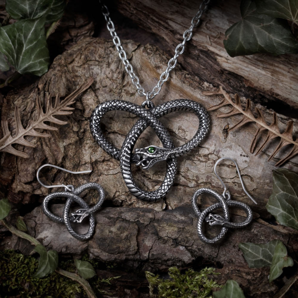 Alchemy Gothic Eve's Triquetra Snake Knot Earrings E460