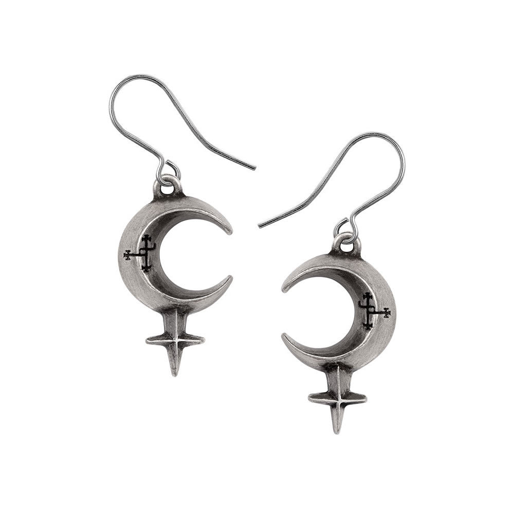 Alchemy Gothic Lilith Wicca Crescent Moon Earrings E469