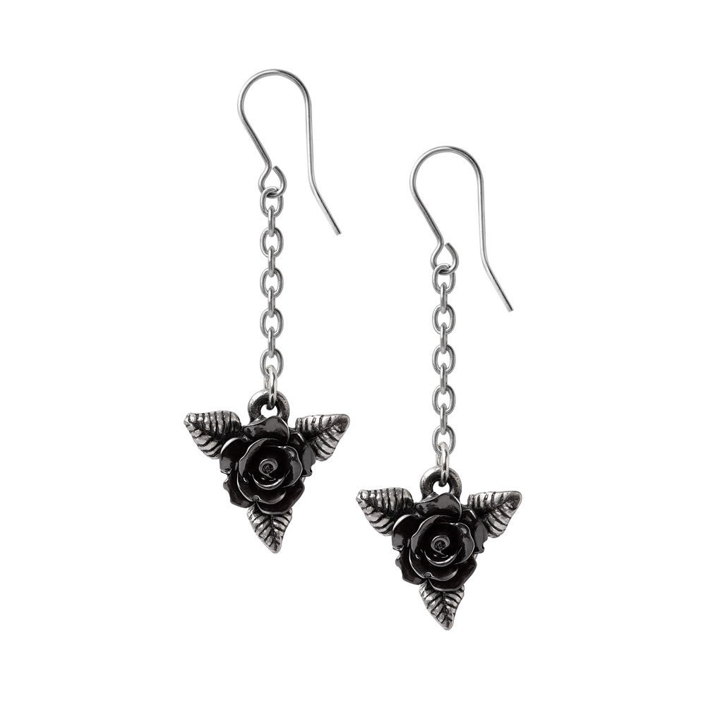 Alchemy Gothic Black Rose Dropper Earrings E472