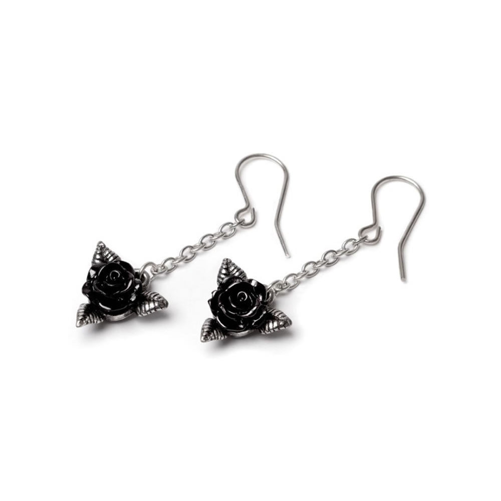 Alchemy Gothic Black Rose Dropper Earrings E472