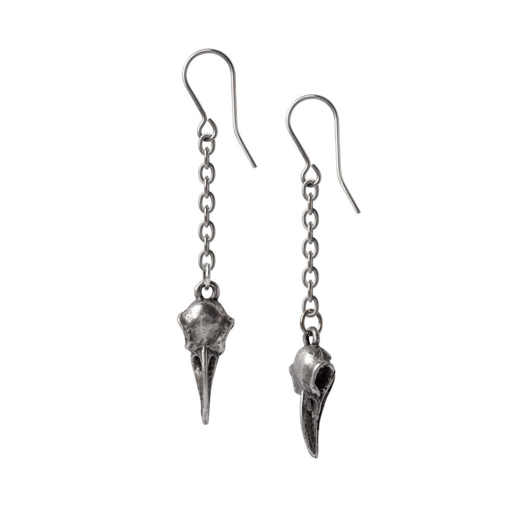 Alchemy Gothic Rabenschadel Schlenker Raven Skull Earrings E473