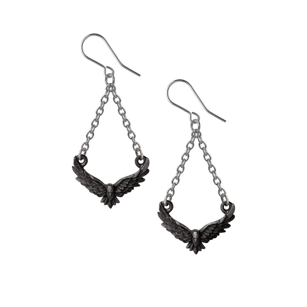 Alchemy Gothic Conspiracy Black Raven Earrings E478