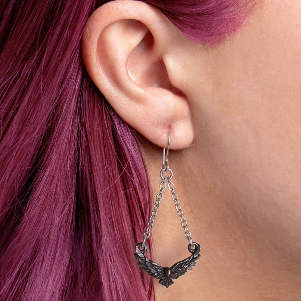 Alchemy Gothic Conspiracy Black Raven Earrings E478