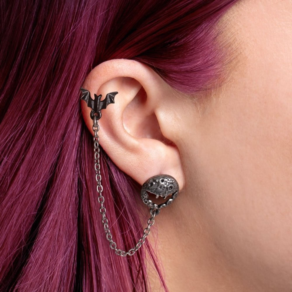 Alchemy Gothic Luna Roost Earring Double Piercing E482