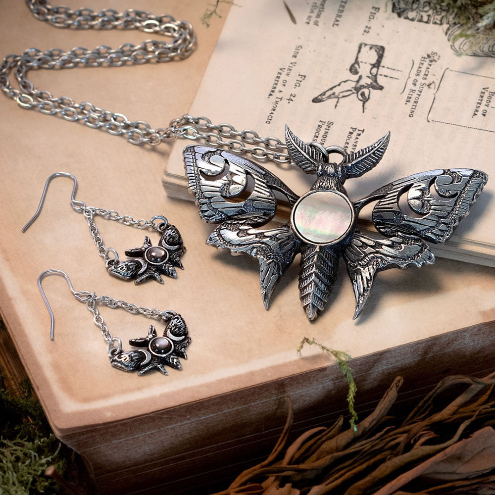 Alchemy Gothic Lunar Moth Dropper Earrings E488