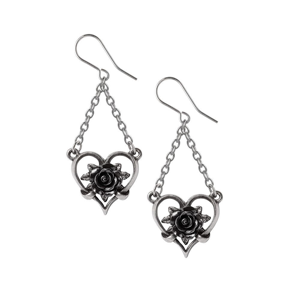 Alchemy Gothic Heart of Blackness Black Rose Earrings E491