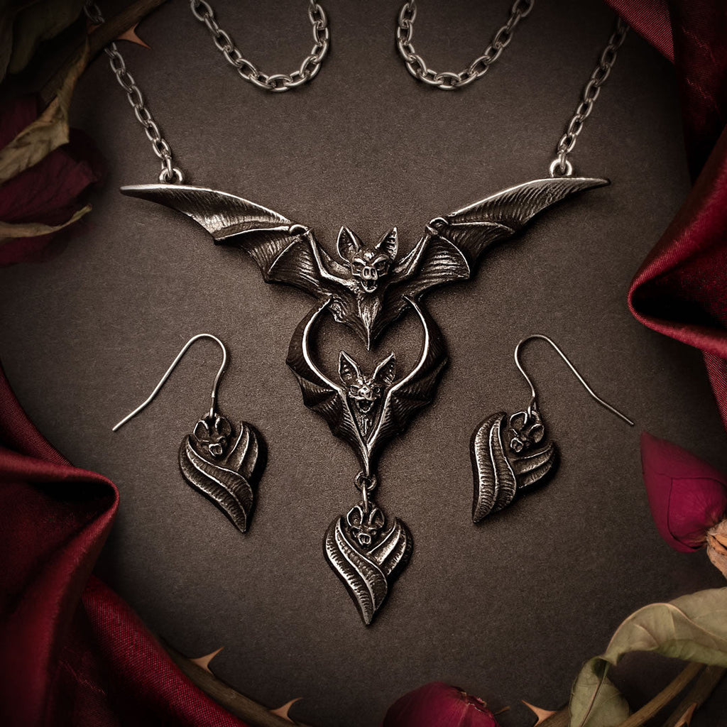 Alchemy Gothic Evil-ution Dropper Earrings Bats Surg Hooks E496