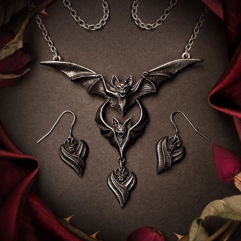 Alchemy Gothic Evil-ution Dropper Earrings Bats Surg Hooks E496