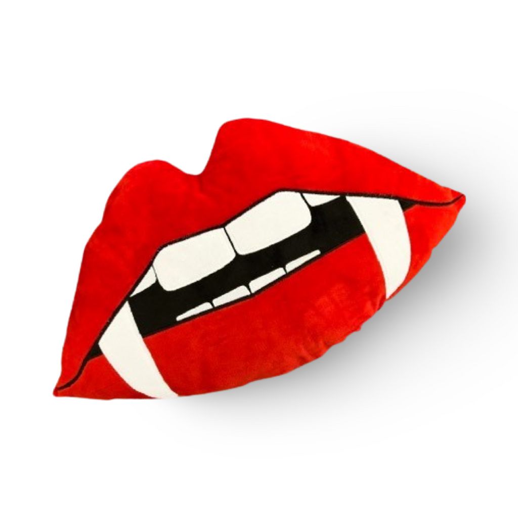 MaterialJill Vampire Fang Lips 12" Plush Throw Pillow