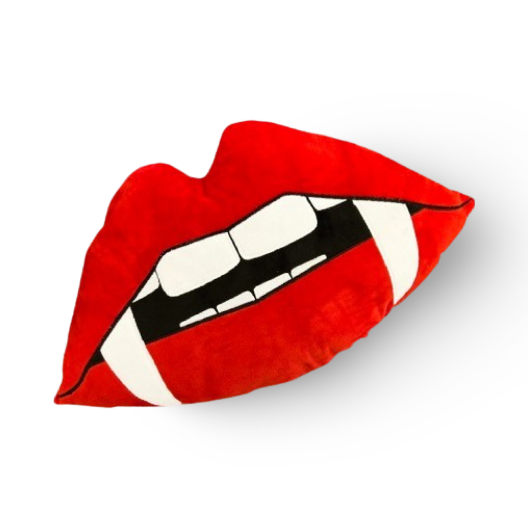 MaterialJill Vampire Fang Lips 12" Plush Throw Pillow