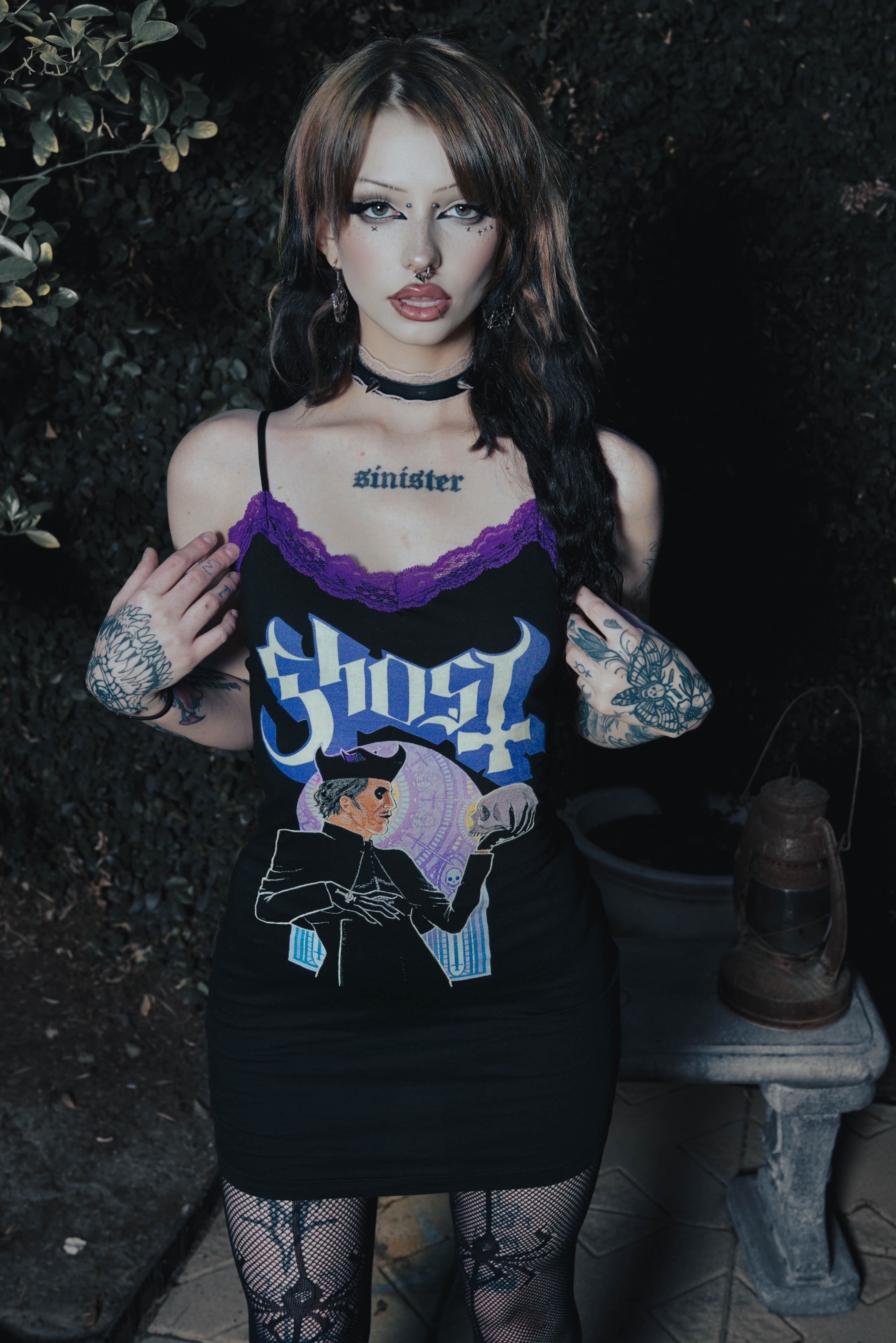 Vera's Eyecandy Ghost Purple Lace Strap Band Dress