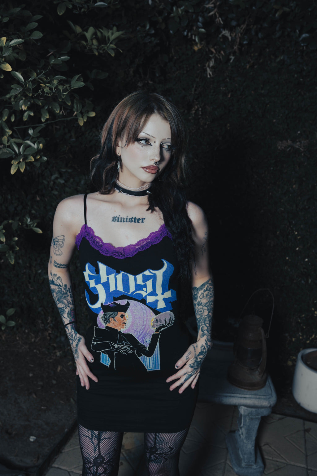 Vera's Eyecandy Ghost Purple Lace Strap Band Dress