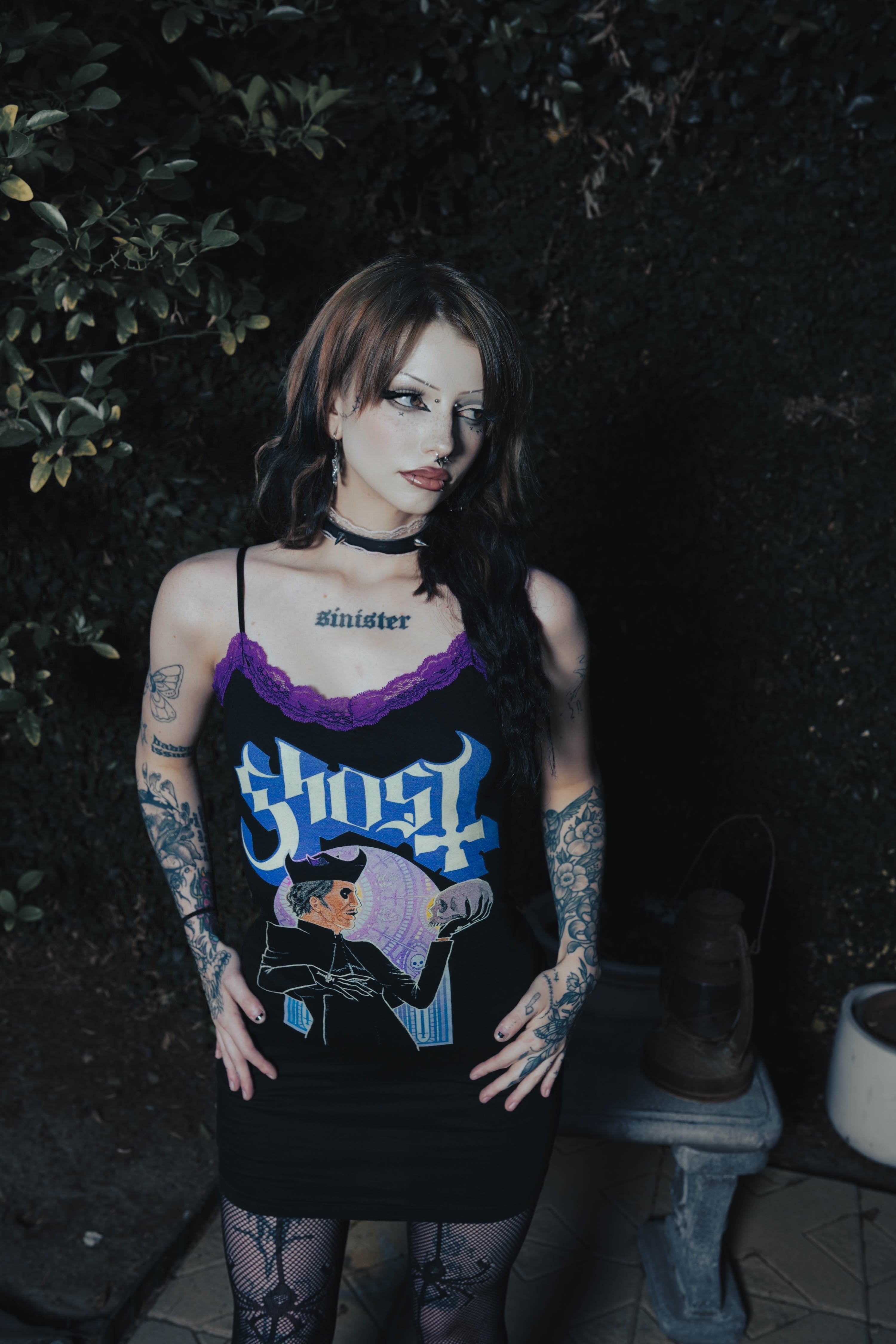 Vera's Eyecandy Ghost Purple Lace Strap Band Dress
