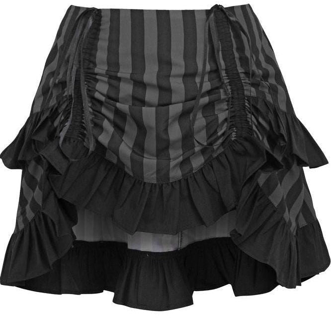 Grey/Black Striped Ruched Bustle Skirt - Daisy Corsets