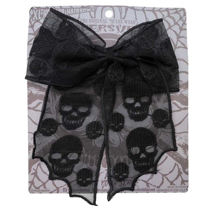Kreepsville 666 Black Skull Mesh Lace Hair Bow