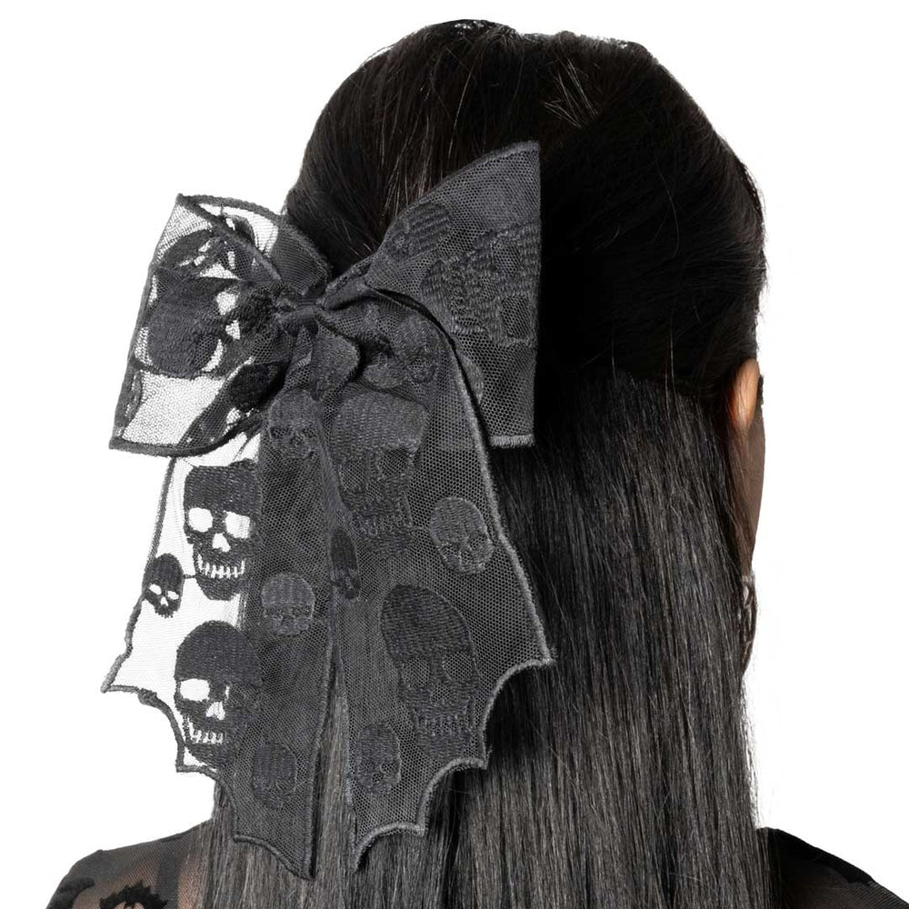 Kreepsville 666 Black Skull Mesh Lace Hair Bow