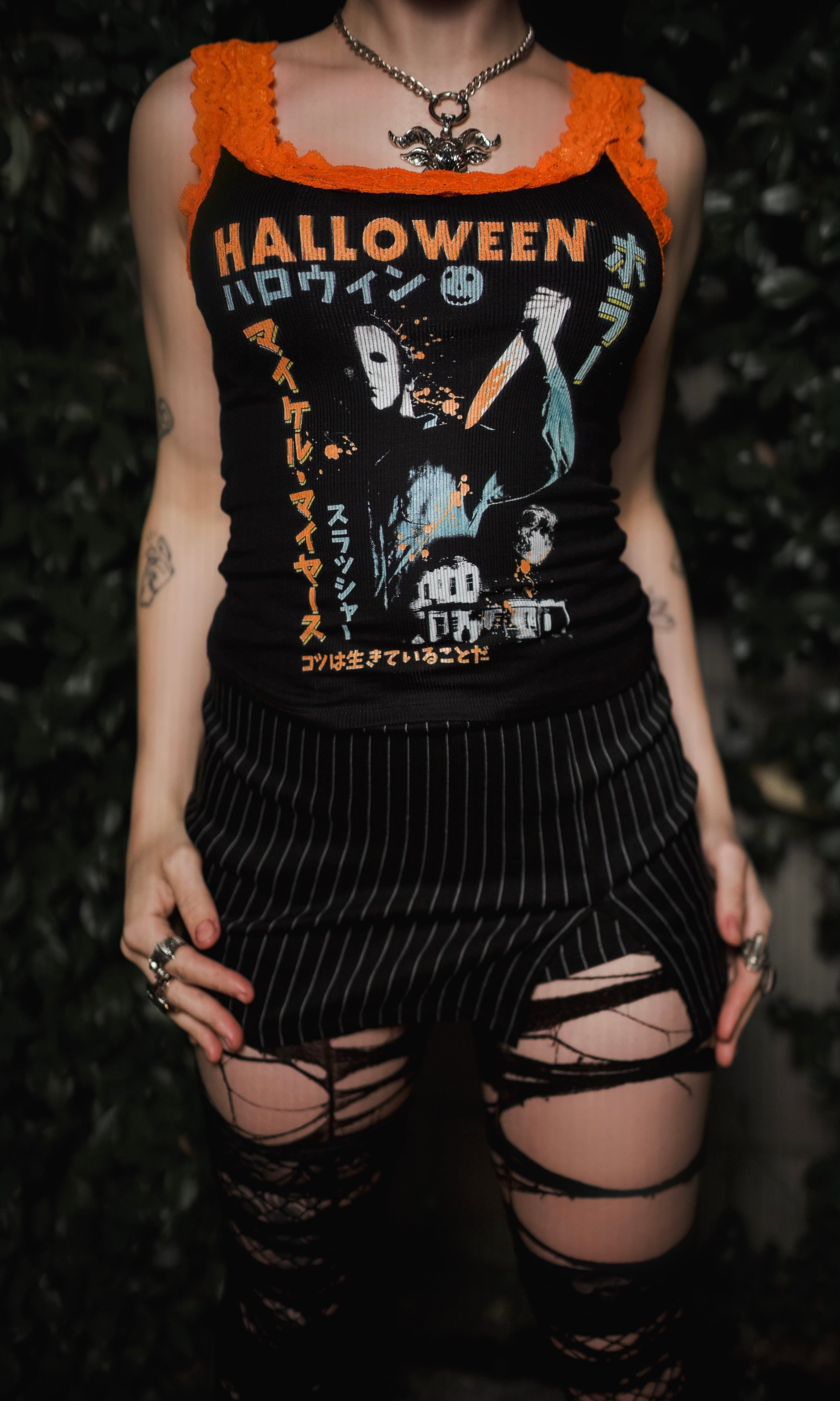 Vera's Eyecandy Halloween Lace Ribbed Horror Tank Ltd Ed