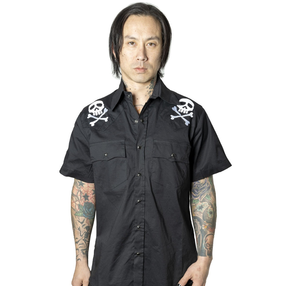 Kreepsville 666 Harlock Skull X Bones Black Western Shirt