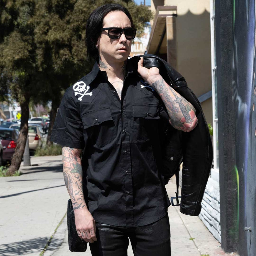 Kreepsville 666 Harlock Skull X Bones Black Western Shirt