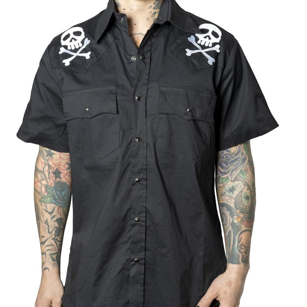Kreepsville 666 Harlock Skull X Bones Black Western Shirt