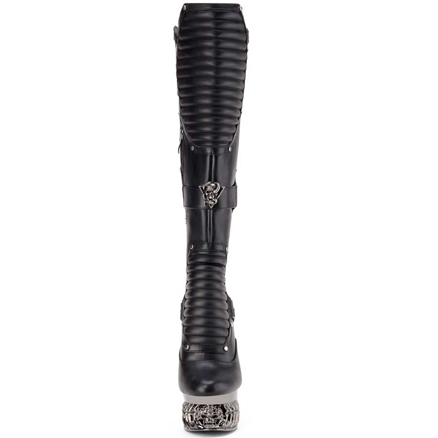 Hades HEL Black Knee High Boots 5" High Dragon Chrome Heels
