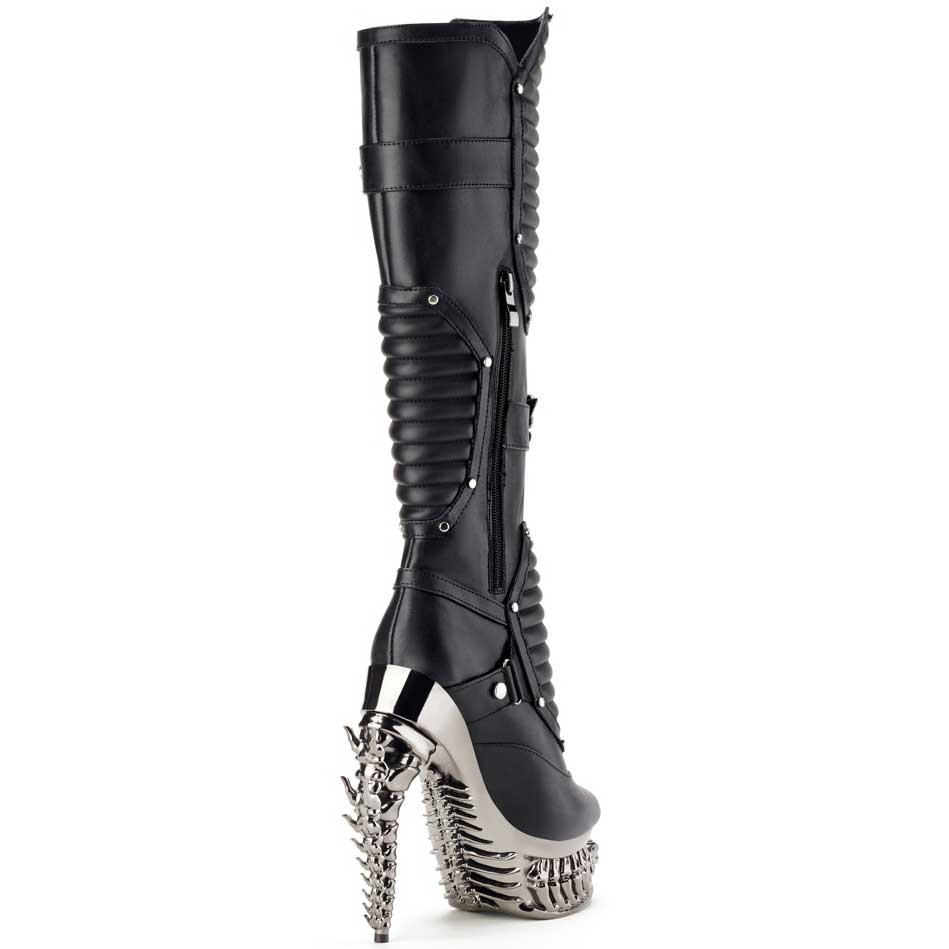 Hades HEL Black Knee High Boots 5" High Dragon Chrome Heels