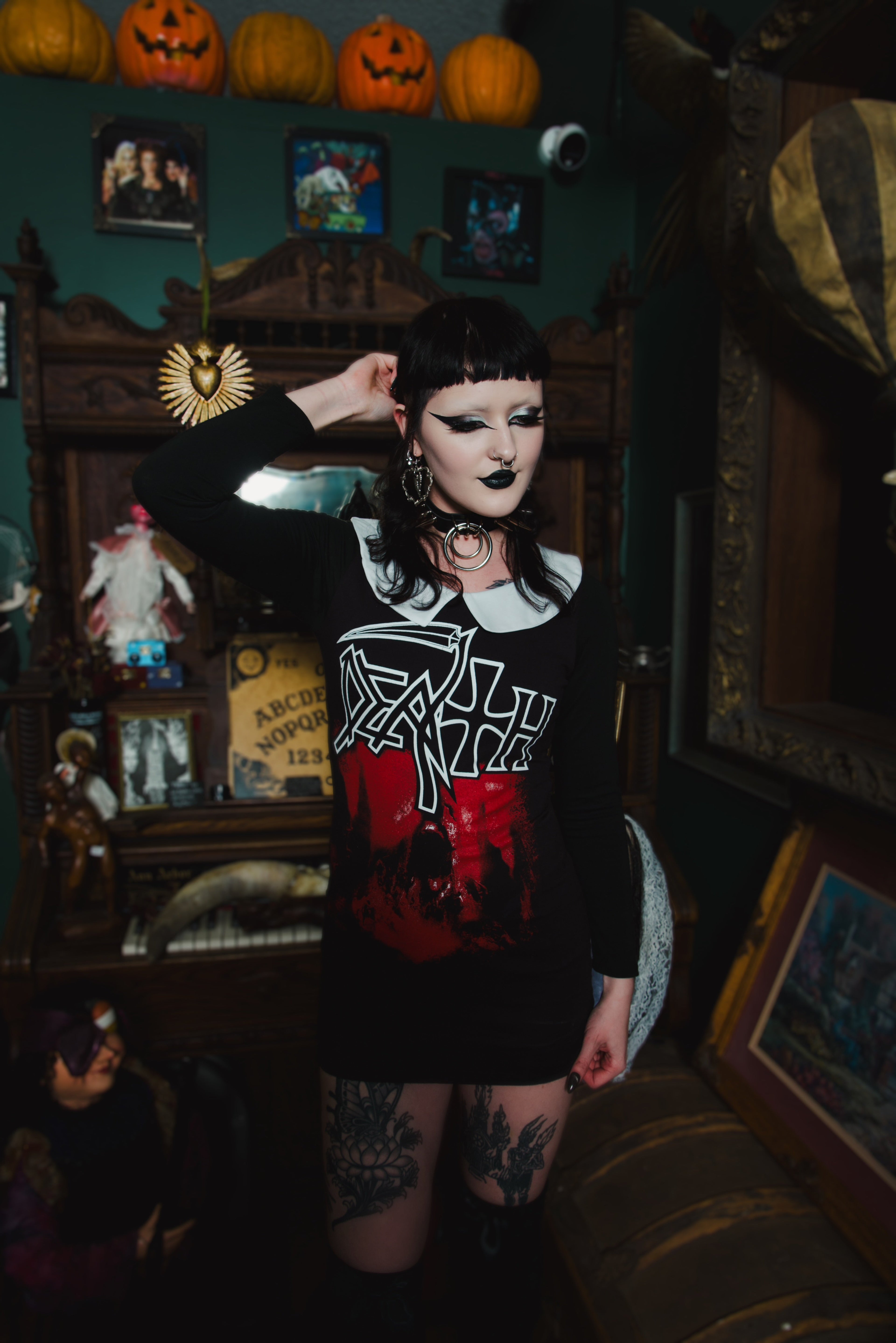 Vera's Eyecandy Death Long Sleeve Peter Pan Collar Dress