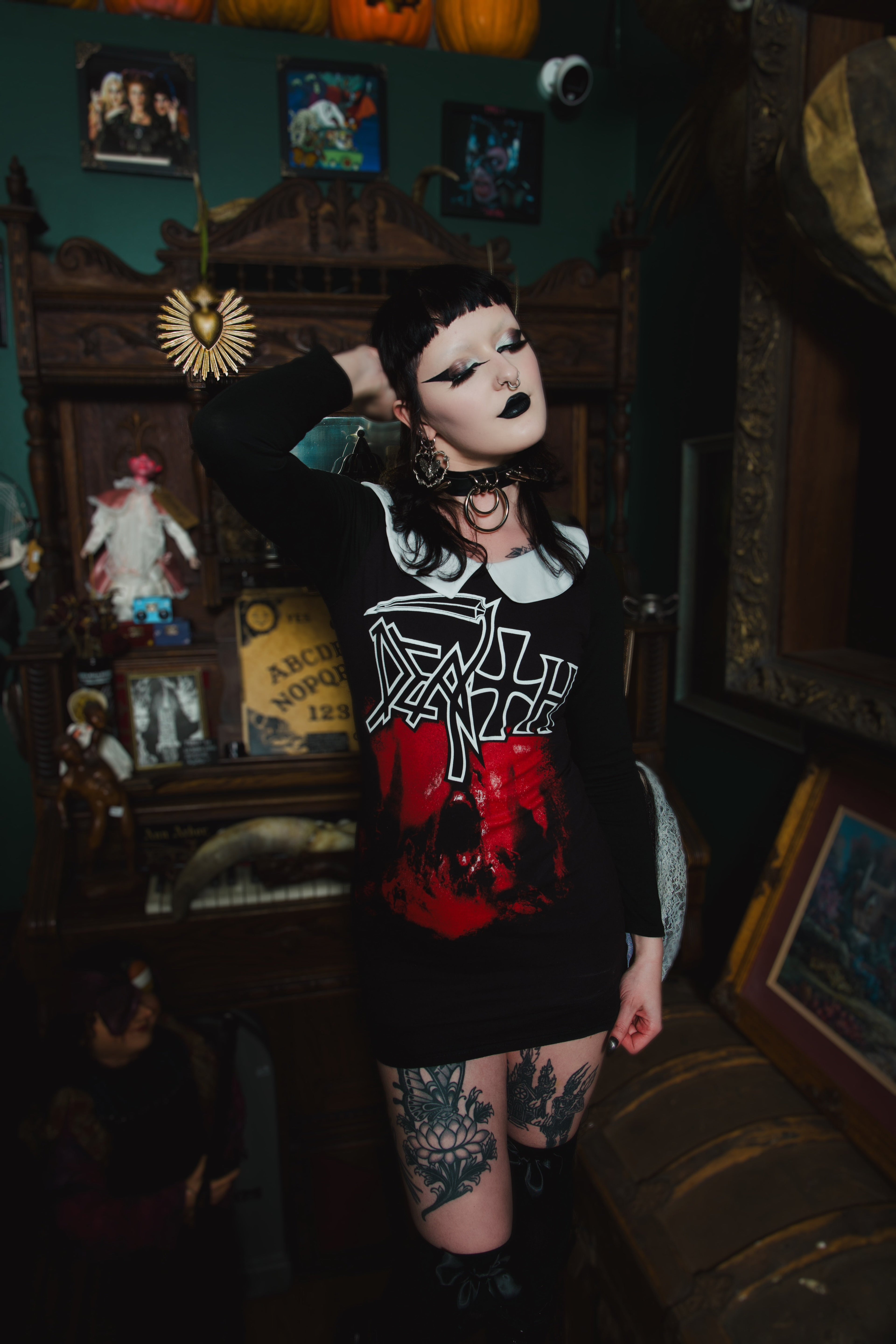 Vera's Eyecandy Death Long Sleeve Peter Pan Collar Dress
