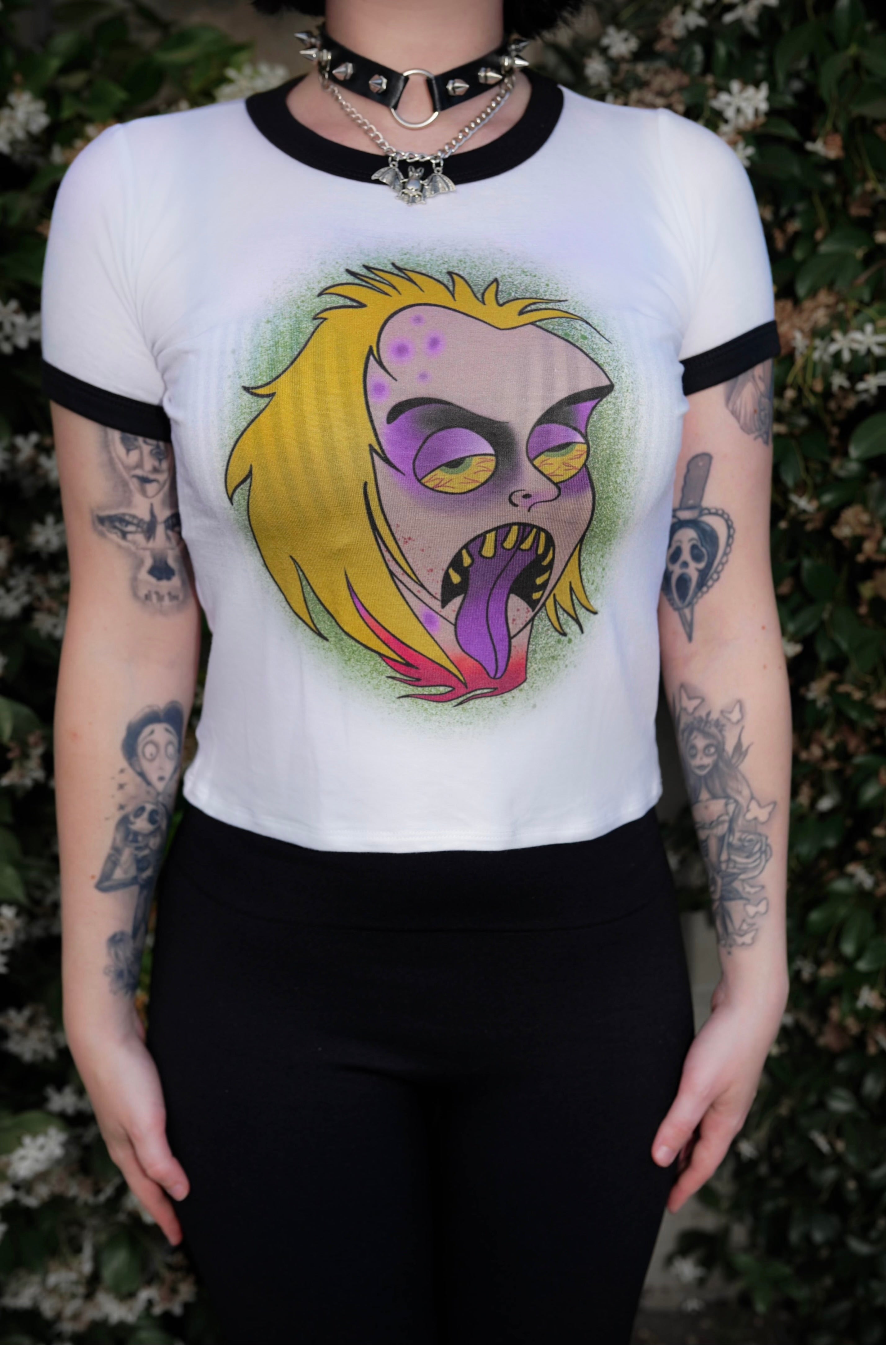 Vera's Eyecandy Beetlejuice 'Face' Ringer Tee