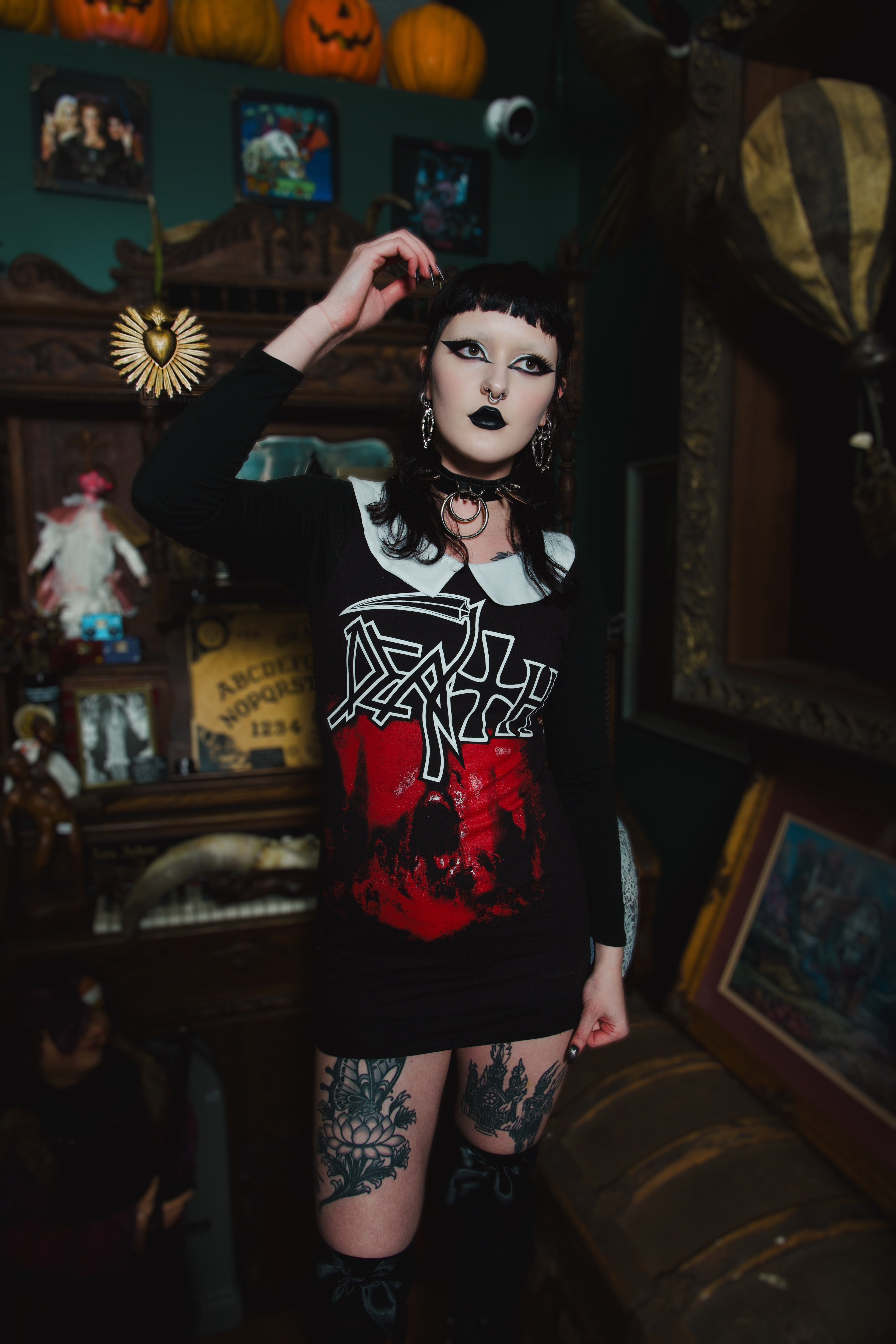 Vera's Eyecandy Death Long Sleeve Peter Pan Collar Dress