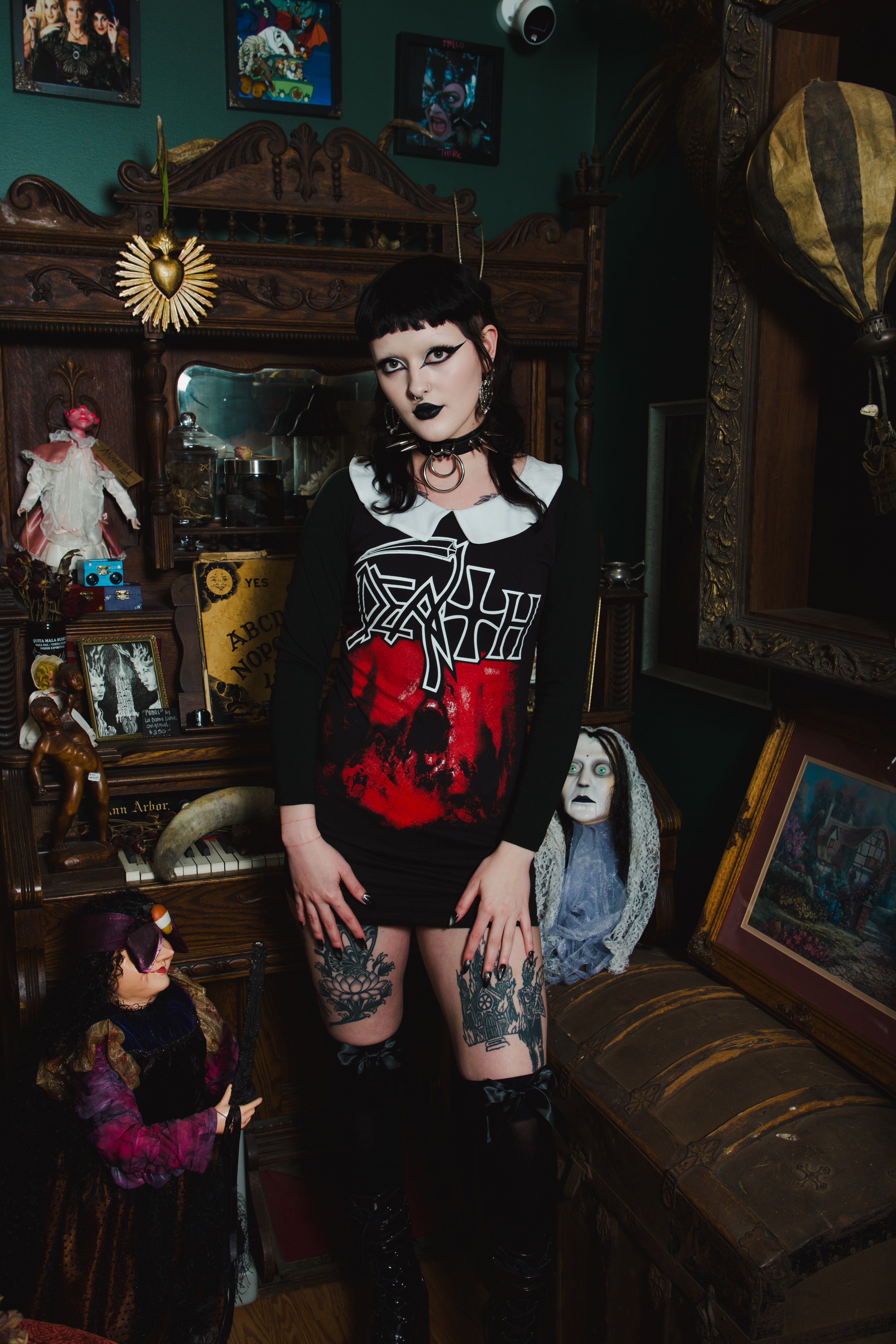 Vera's Eyecandy Death Long Sleeve Peter Pan Collar Dress