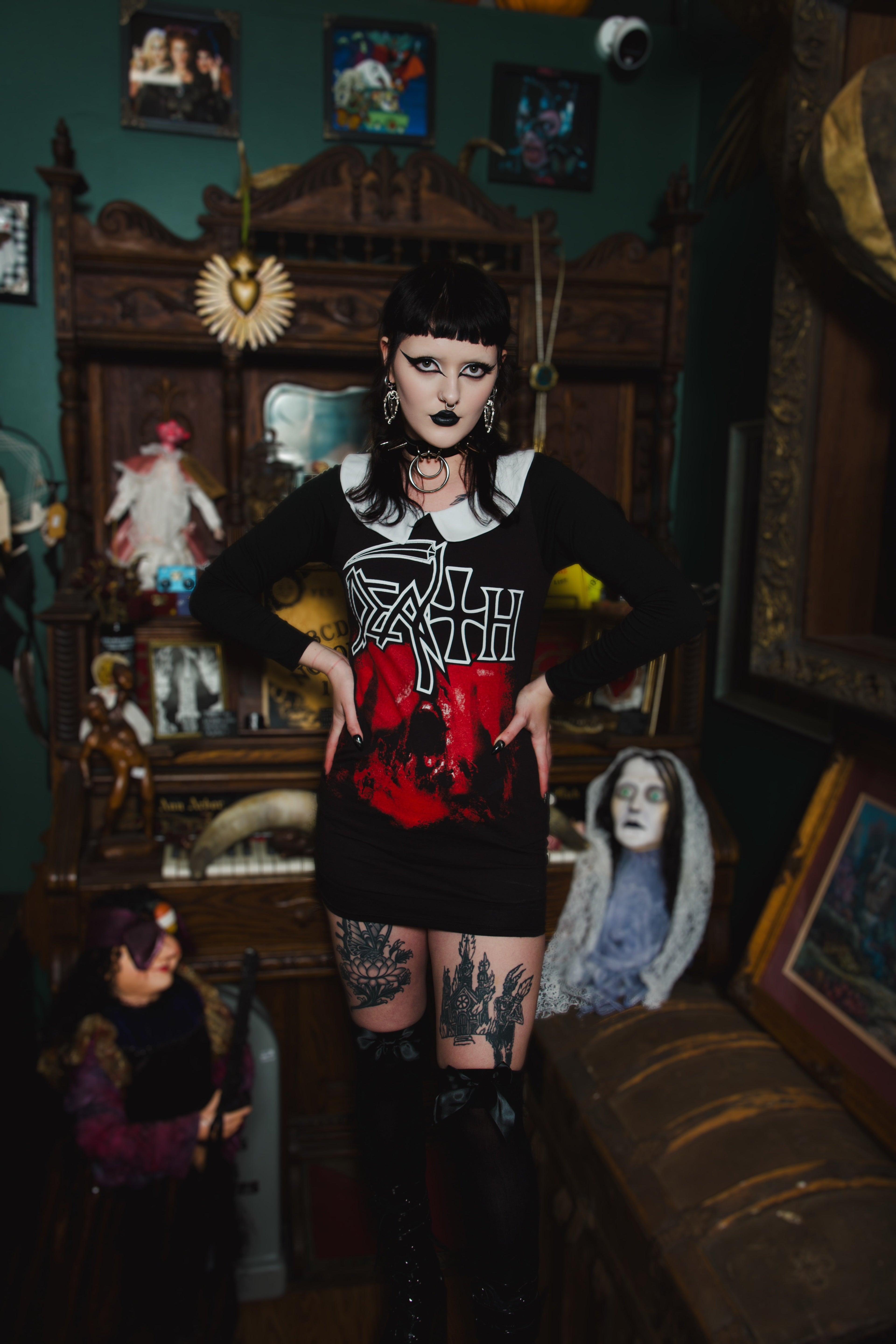 Vera's Eyecandy Death Long Sleeve Peter Pan Collar Dress