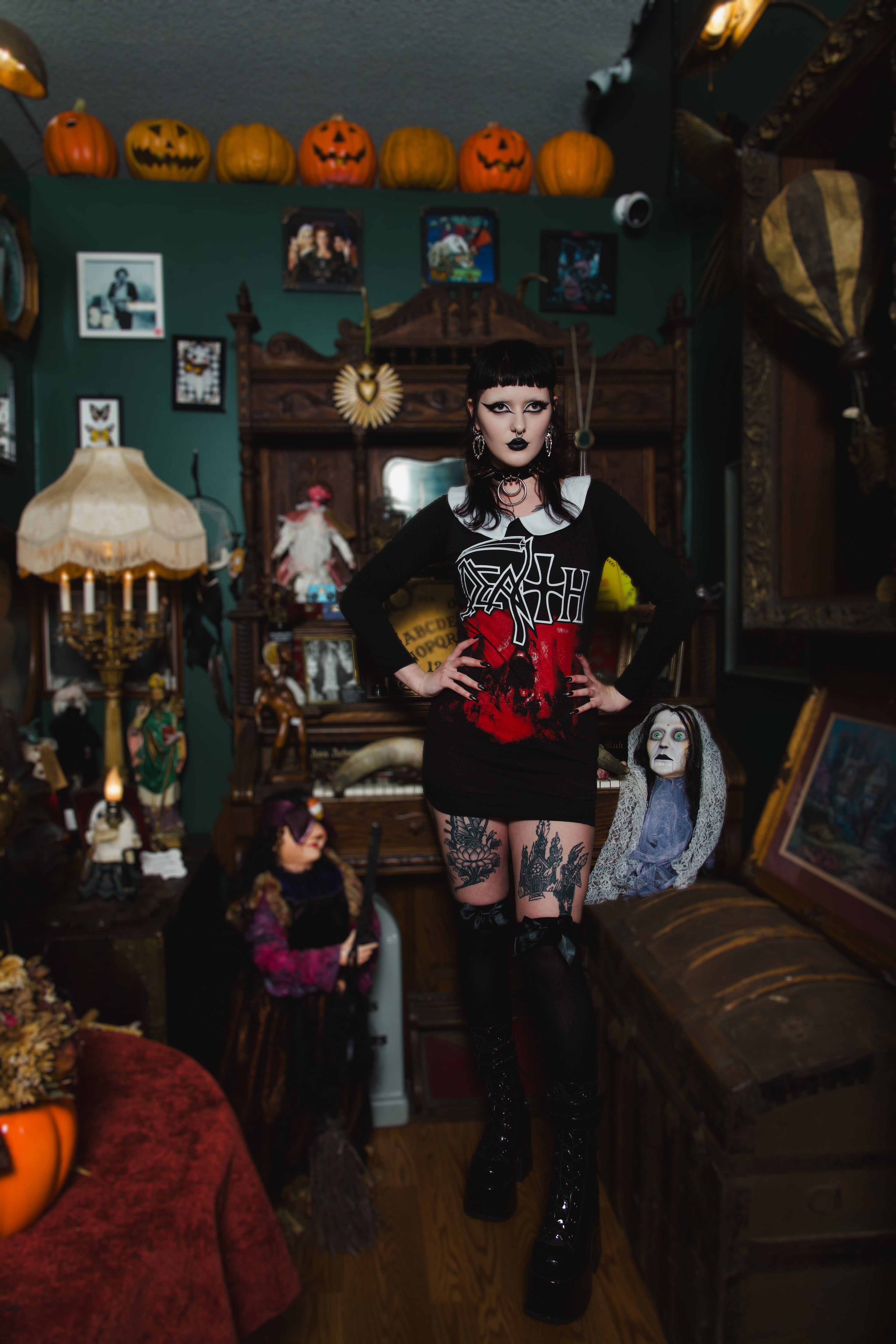 Vera's Eyecandy Death Long Sleeve Peter Pan Collar Dress