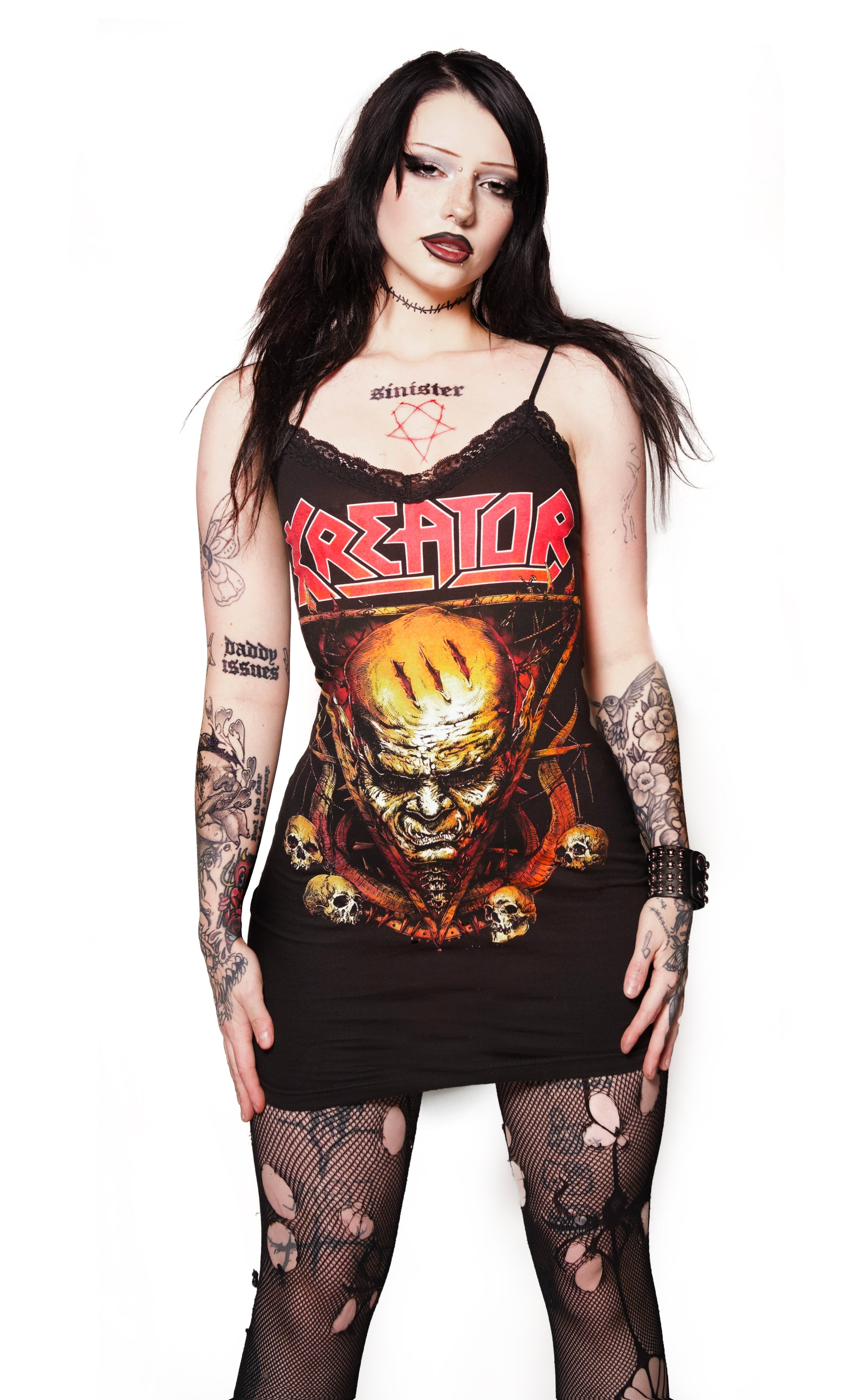 Vera's Eyecandy Kreator Lace Strap Metal Dress