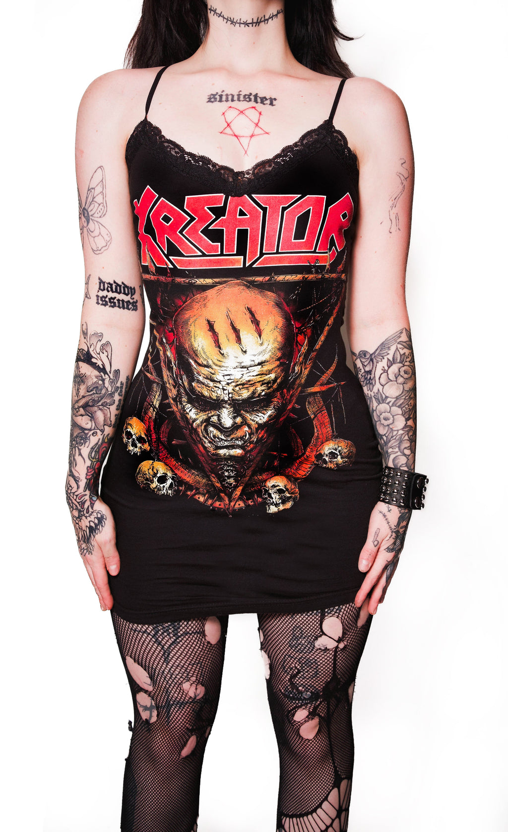 Vera's Eyecandy Kreator Lace Strap Metal Dress